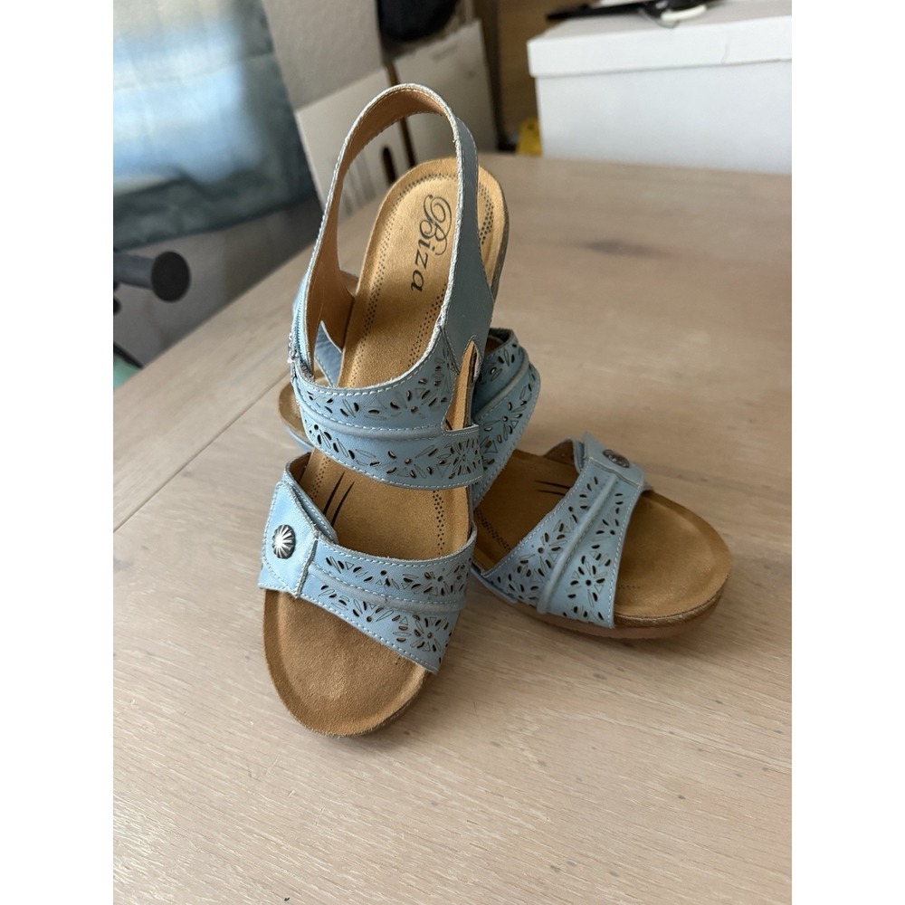 BIZA MIA DENIM LEATHER WEDGE SANDALS‎ Women's Size 41 ( 9.5/10)